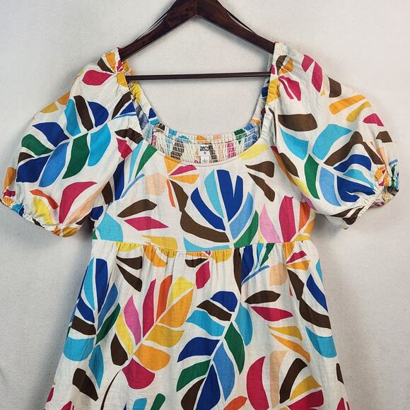 Tabitha Brown Target Mini Dress Women SZ LG Botanical Print Linen Blend Pockets - Picture 4 of 16